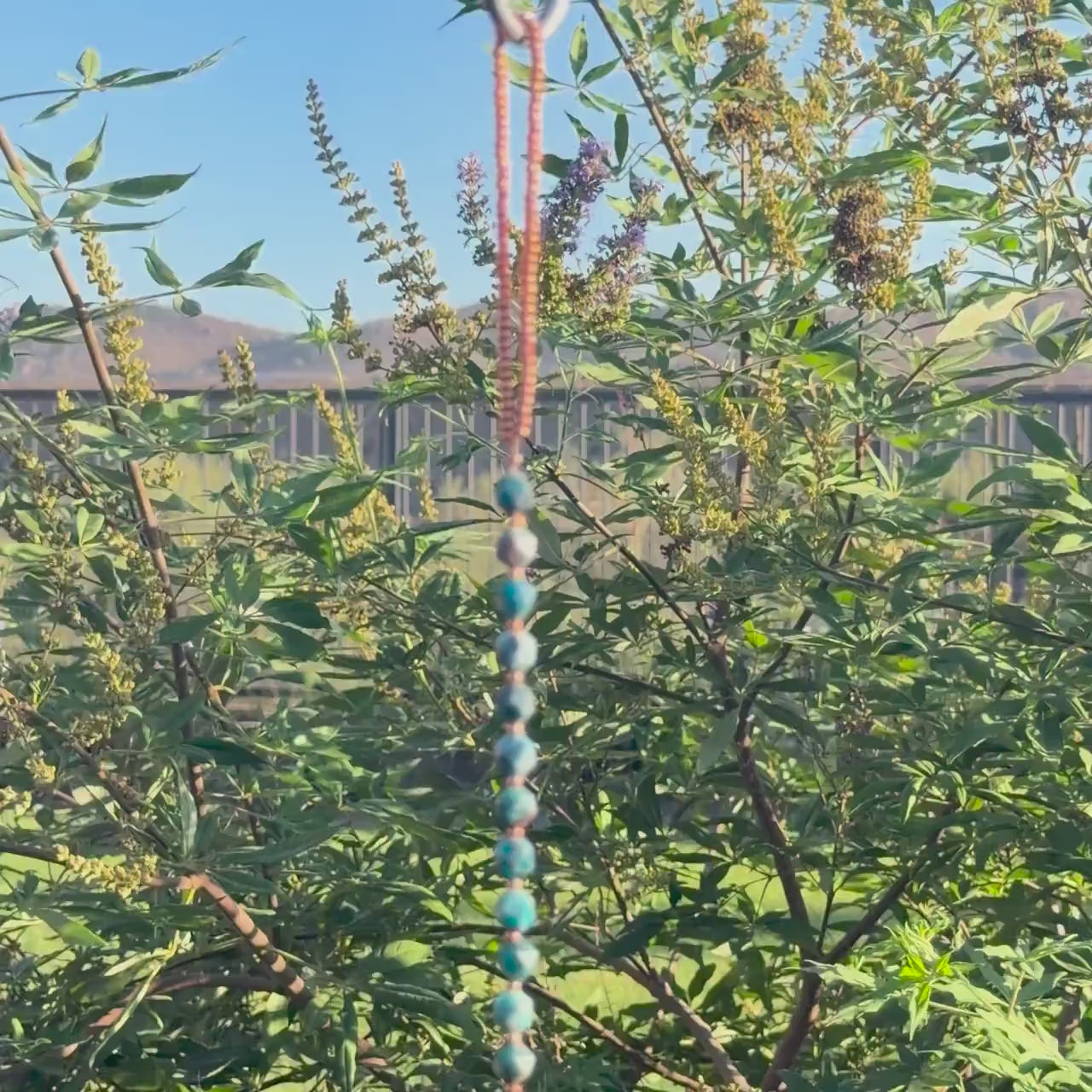 Long Suncatcher - Apatite Stone and Copper with Glass Crystal - 27"