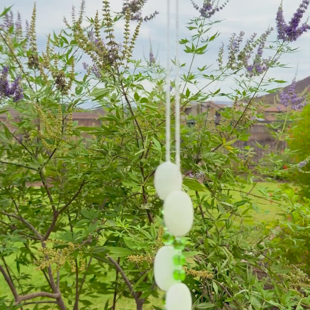 Lemon Chrysoprase Stone Chime with Lime Green Accents for Patio and Garden