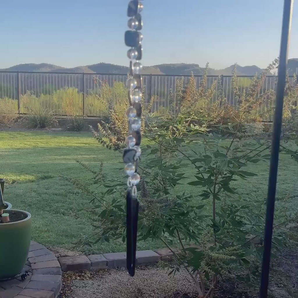 Silver Leaf Jasper Stone and Glass Wind - 30"