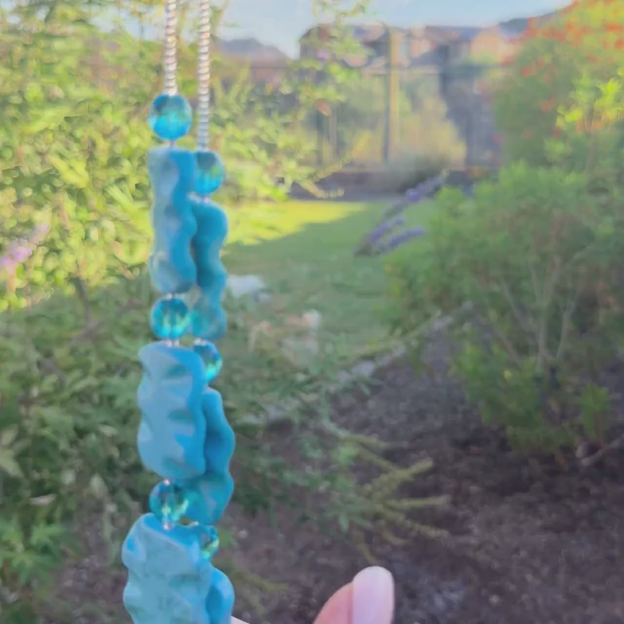 Blue Magnesite Stone Hanging Outdoor Wind Chime - 31"