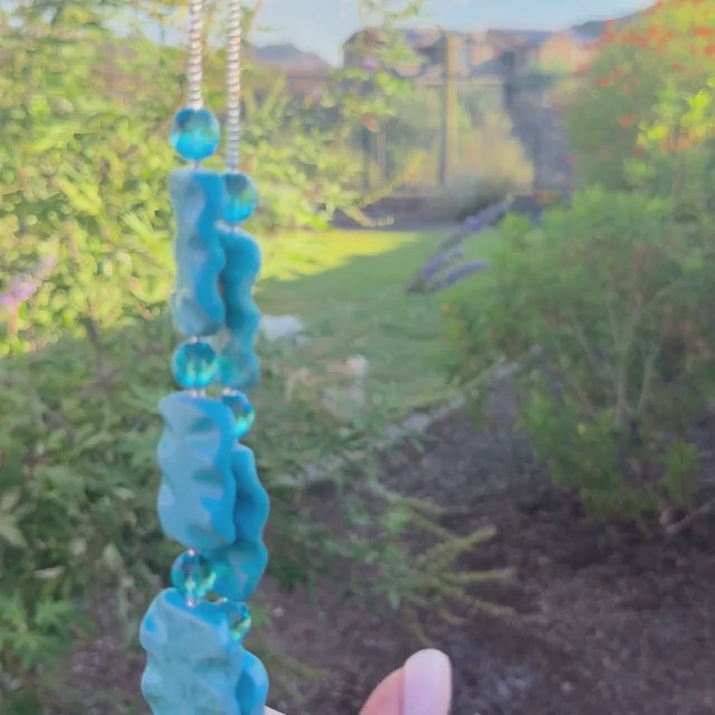 Blue Magnesite Stone Hanging Outdoor Wind Chime - 31"