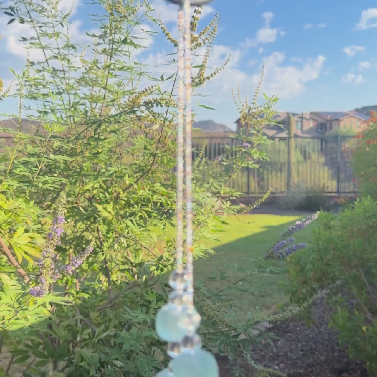 Teal Green Glass Patio Chime with African Krobo Beads - 31"