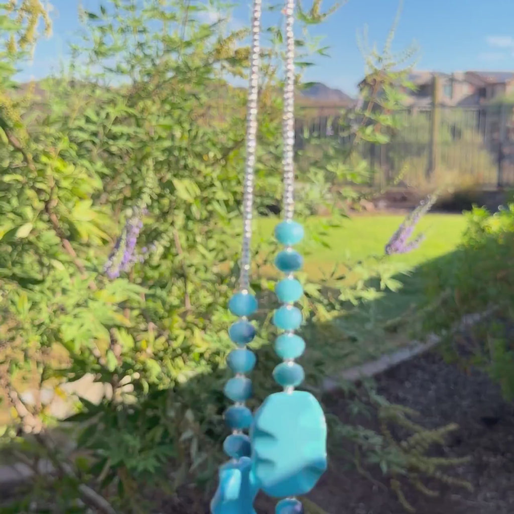 Magnesite Stone Patio Chime with Turquoise Blue Glass - 32"