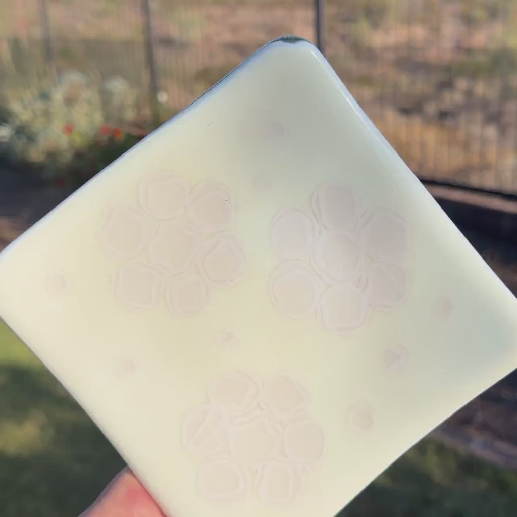 Vanilla Cream Glass Tray with Flower Motif - 6" Square