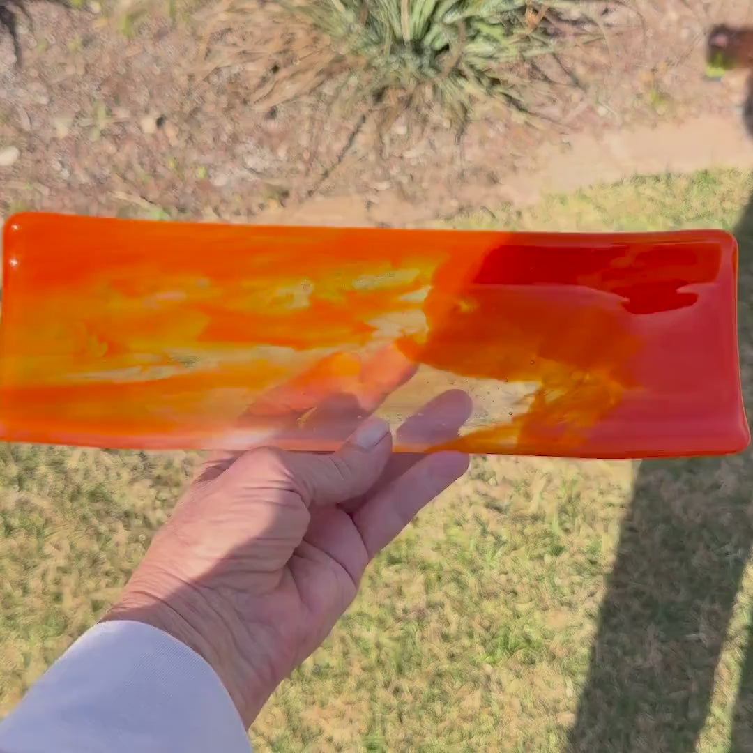 Bright Orange Fused Glass Channel Tray – 12” x 4”