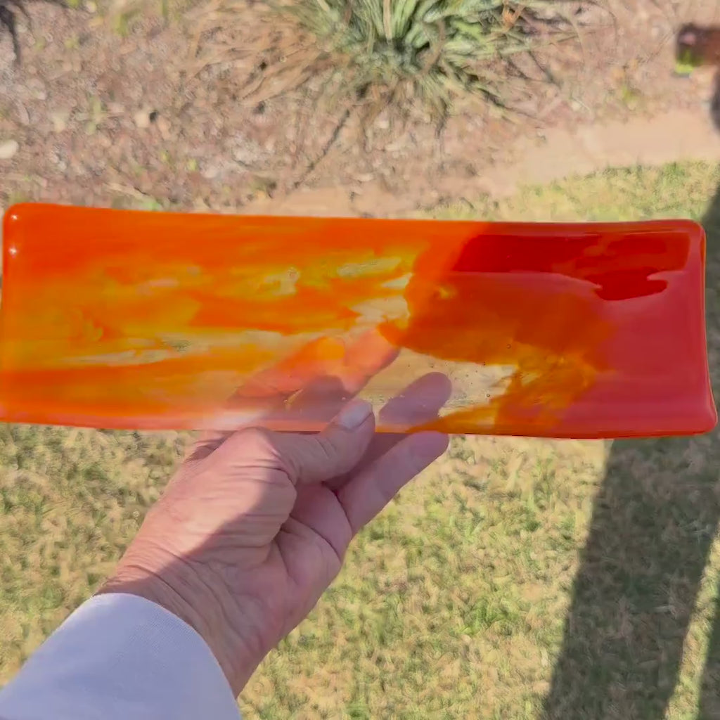Bright Orange Fused Glass Channel Tray – 12” x 4”