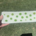 Vanilla Cream Glass Channel Tray with Green Accents, 12"