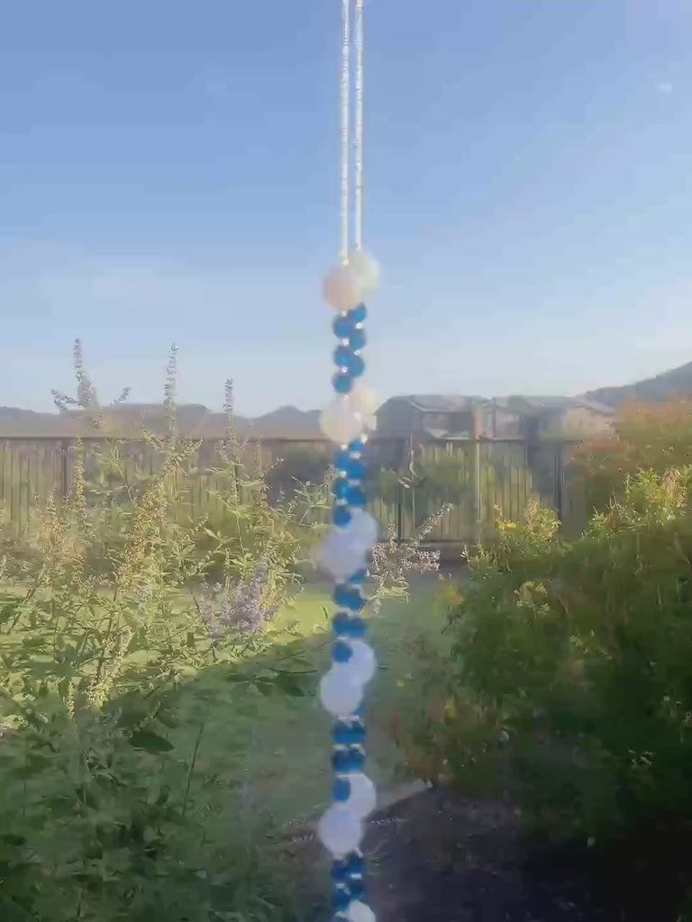 Quartz and Glass Wind Chime - Blue and White, 31" Long