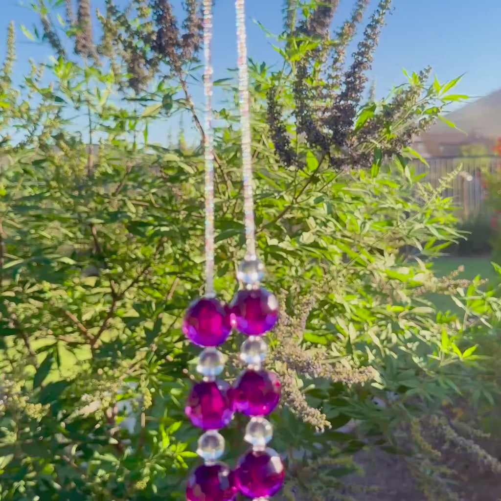 Purple with Cranberry Pink Garden Chime - Glass and Acrylic - 30" Long