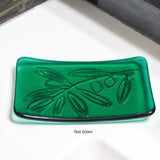 Glass Soap Dish with Olive Branch Design - Various Colors