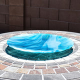Large 10" Round Fused Glass Ruffled Tray | Turquoise Blue Table Centerpiece | Serving Tray | Housewarming Gift