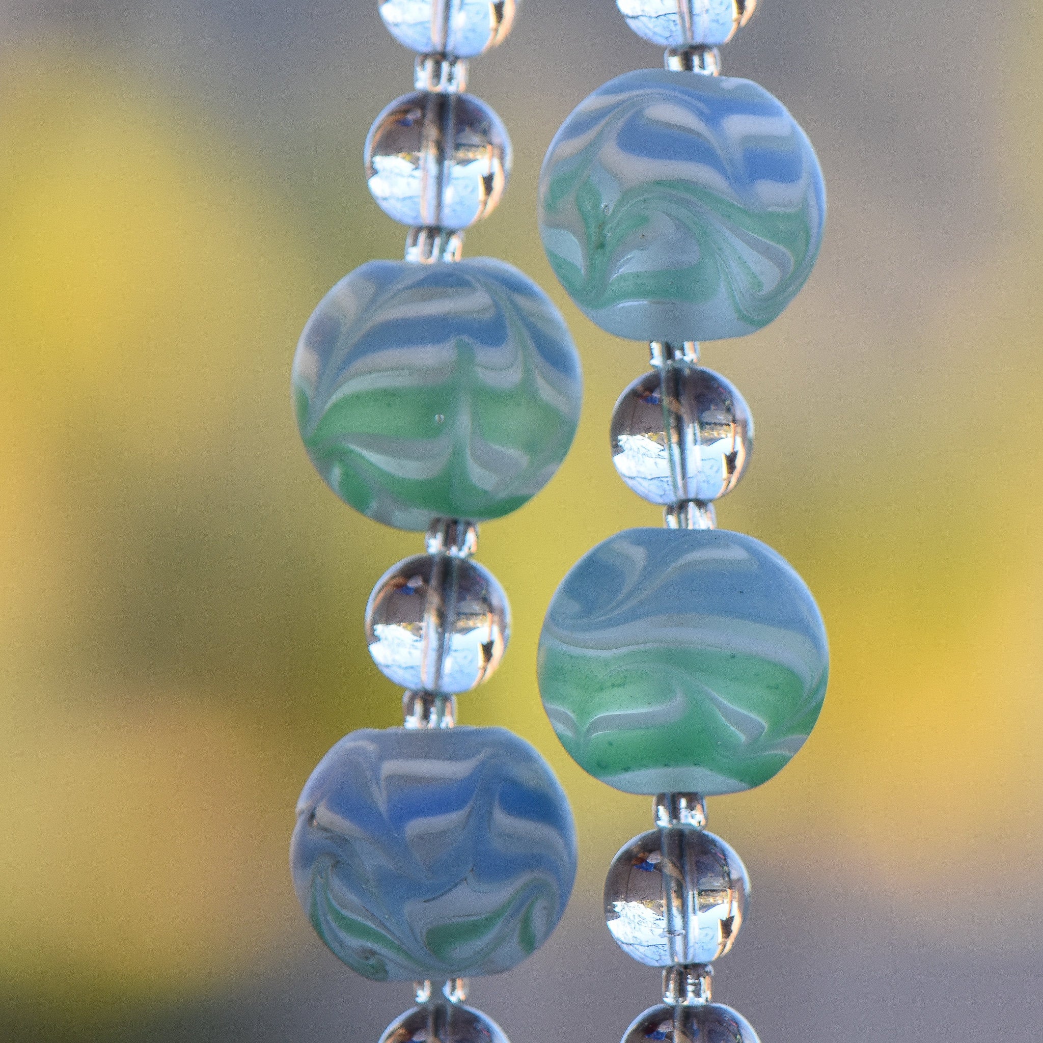 Blue and Green Glass Sun-Catcher Wind Chime for Patio, Porch, Balcony and Garden