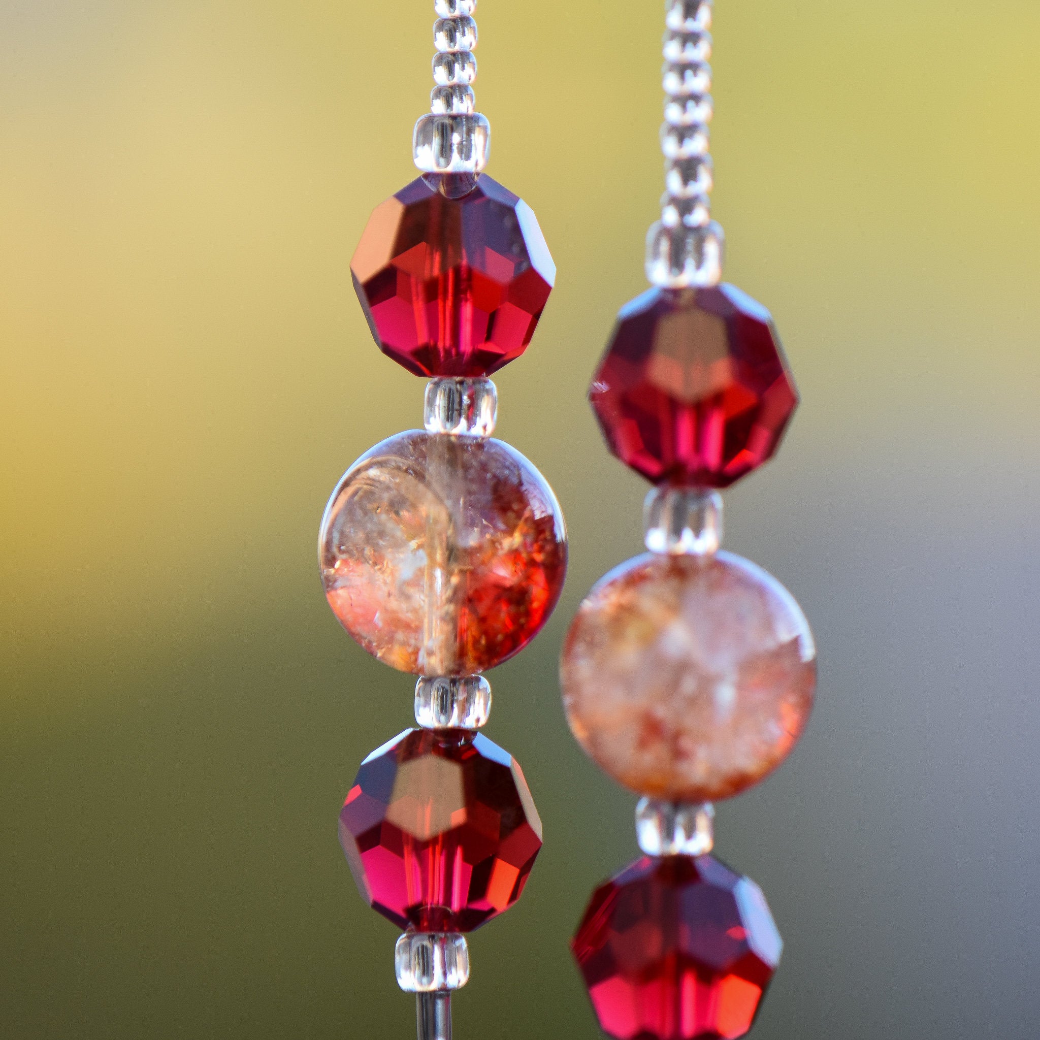 Elegant Red Moss Agate Crystal Sun-Catcher Wind Chime for Patio, Porch, Balcony and Garden