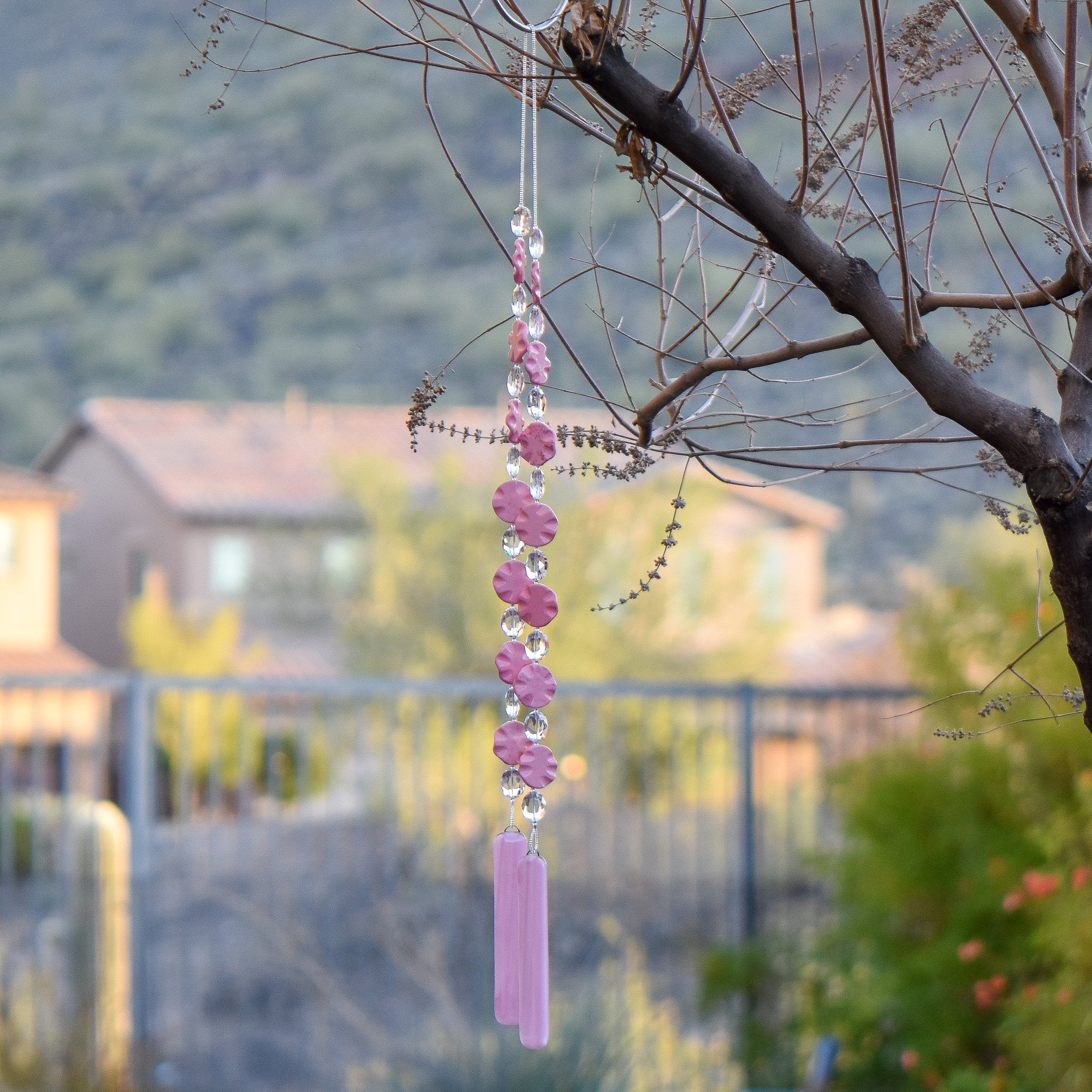 Pink Magnesite Stone Sun-Catcher Wind Chime for Patio, Porch, Garden or Balcony is a Unique Home Gift