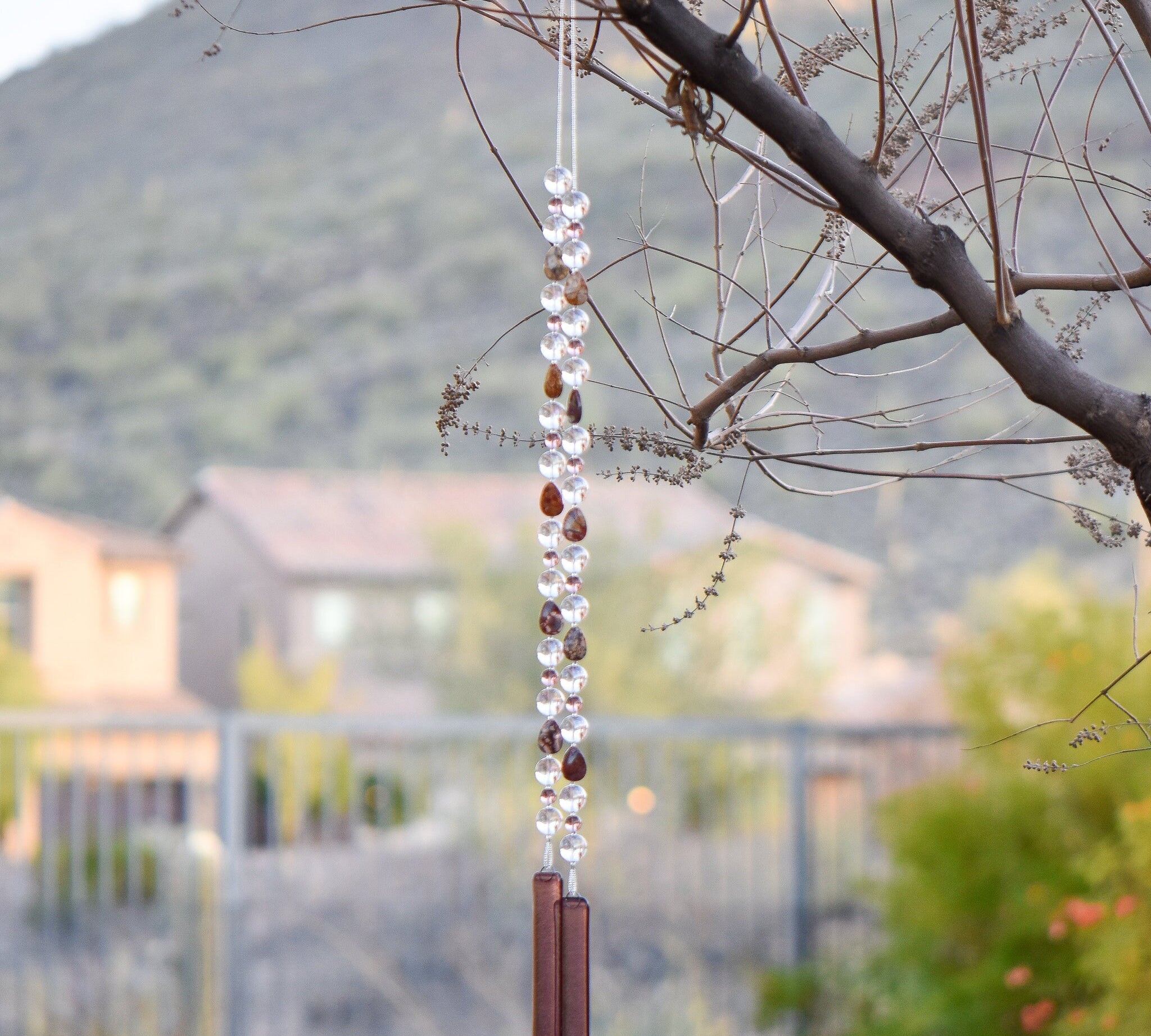 Purple Glass and Rhyolite Sun-Catcher Wind Chime for the Patio, Porch or Garden - add Relaxation to your Outdoor Space