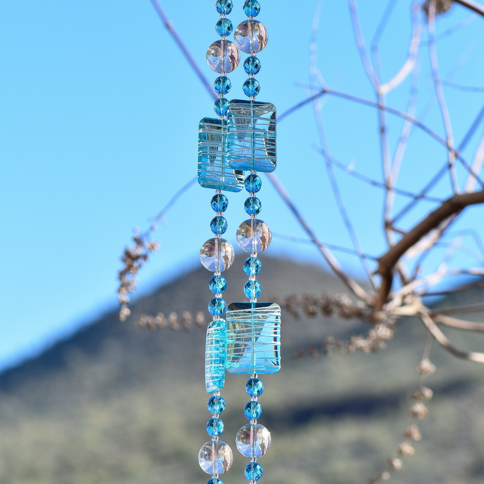 Brightly Colored Sky Blue Glass Wind Chime and Sun-Catcher for the Patio, Porch, Garden or Balcony
