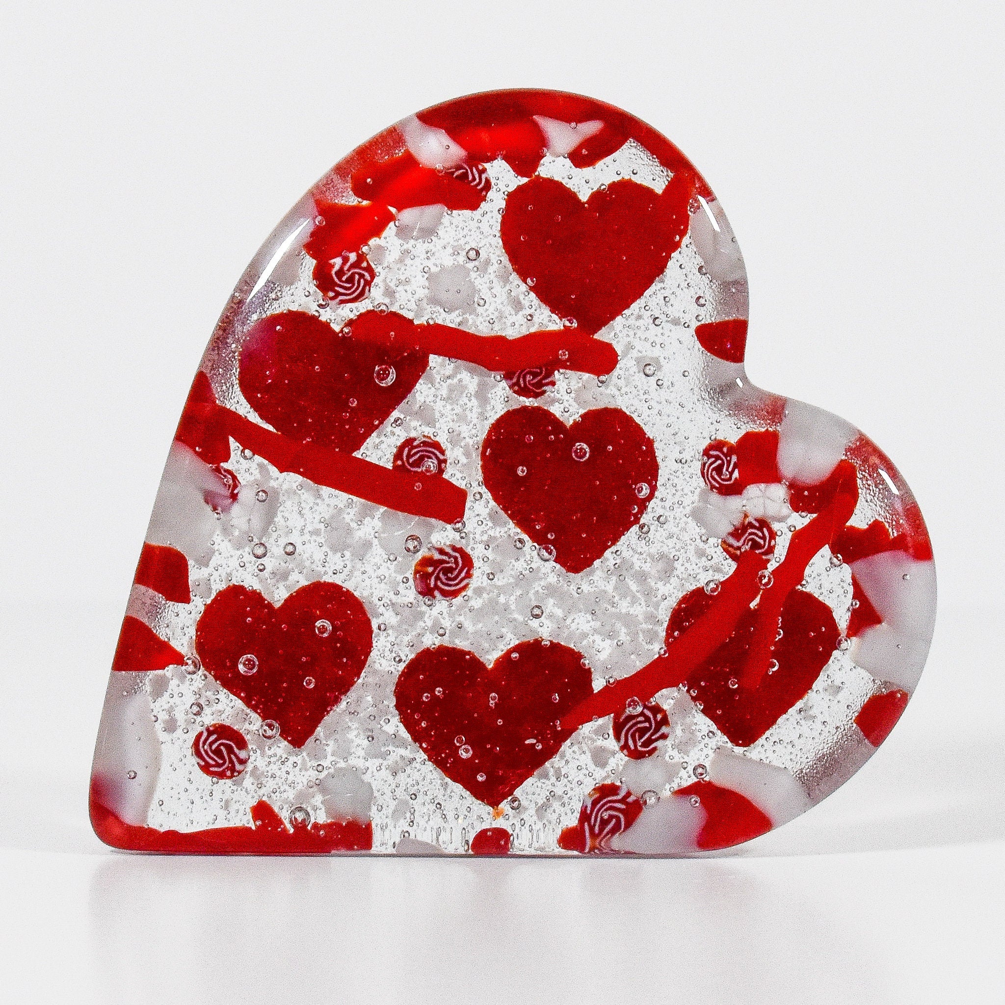 Heart-Shaped Standing Glass Paperweight - Office and Desk Decor - Gift for Love