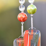 Bright Summer Colors - Orange and Green Glass Sun-Catcher Wind Chime for Patio, Porch, Garden or Balcony