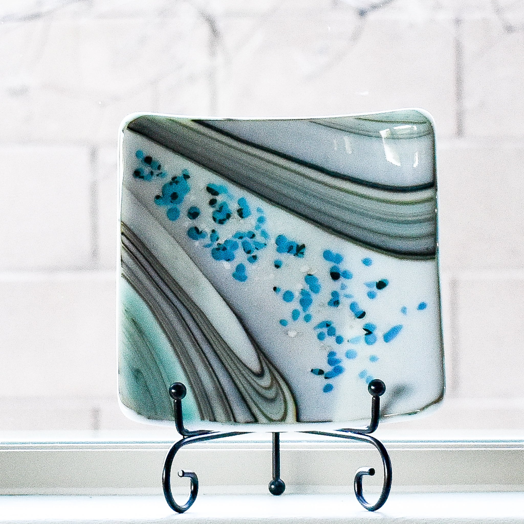 Small Contemporary Fused Glass Plate or Tray can be Displayed as Art or used as a Catchall Tray or Food Serving Dish