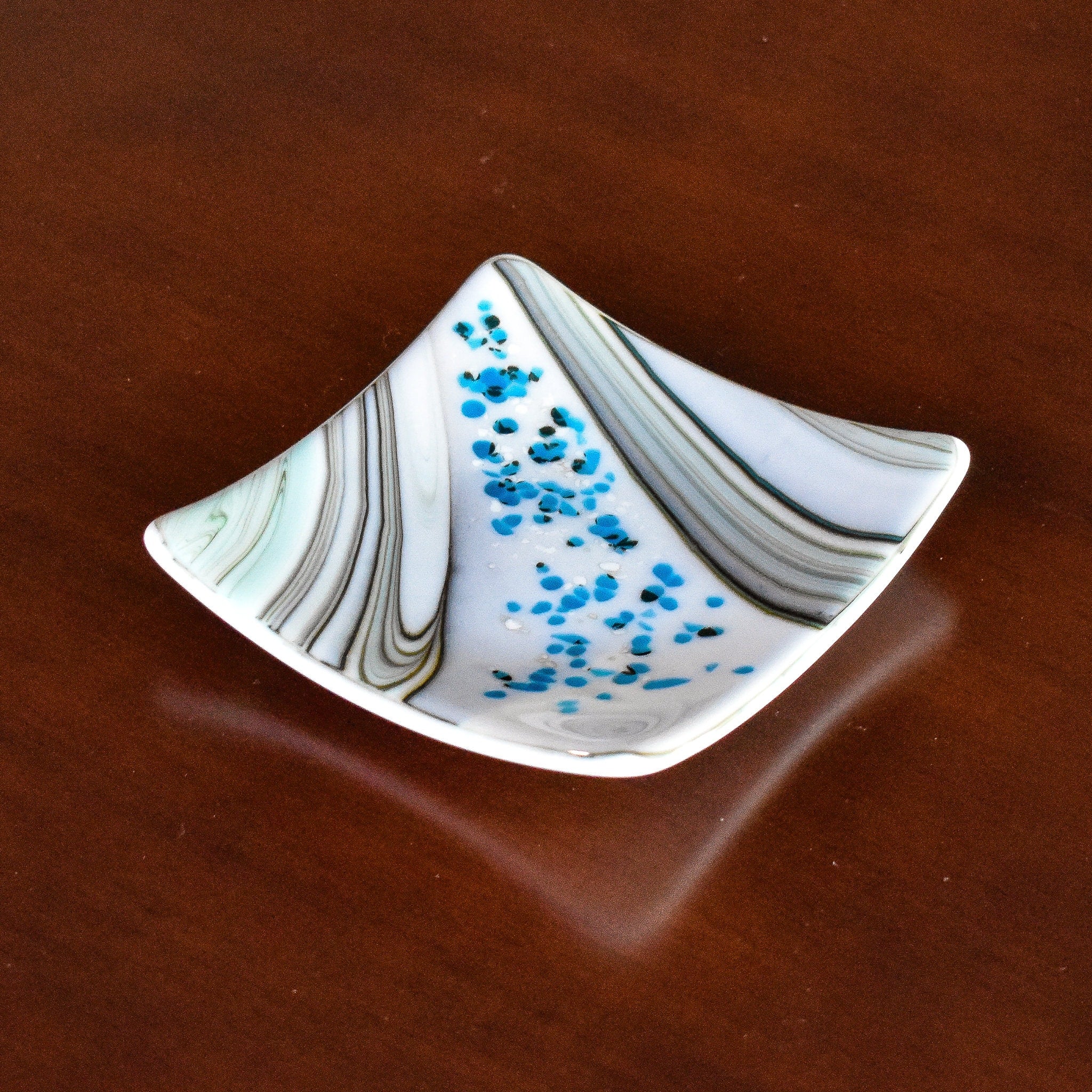 Small Contemporary Fused Glass Plate or Tray can be Displayed as Art or used as a Catchall Tray or Food Serving Dish