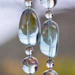 Long Glass Sun-Catcher Wind Chime with Aqua Glass Beads and Fused Glass